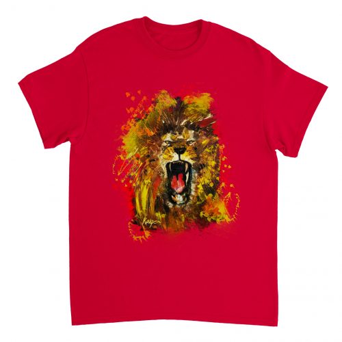ac7d96a5-b344-40f0-a727-21e02102598a | Lion Print T-Shirt | Lion Paintings | Lion Art Painting | Heavyweight Cotton T shirts | T-Shirt Animal Print Lion